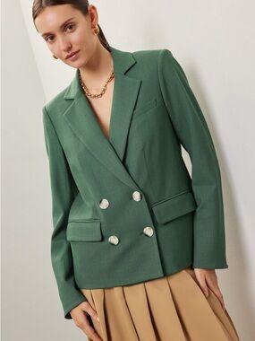 Veronica Beard Moss Green Double-Breasted Blazer